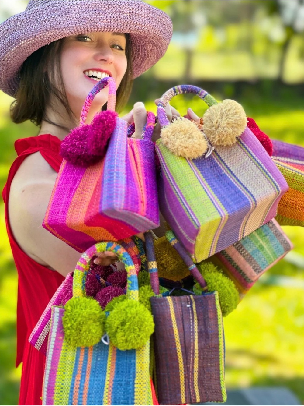 Schooner Straw Mini Bag with Pompom Accent